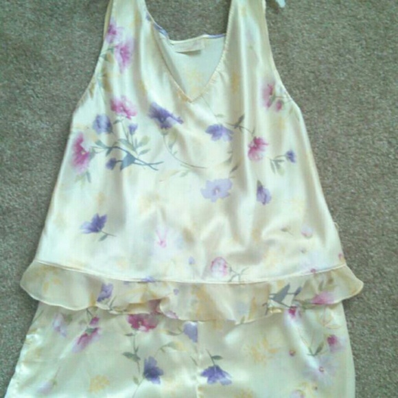 Light yellow silk shorts and cami set