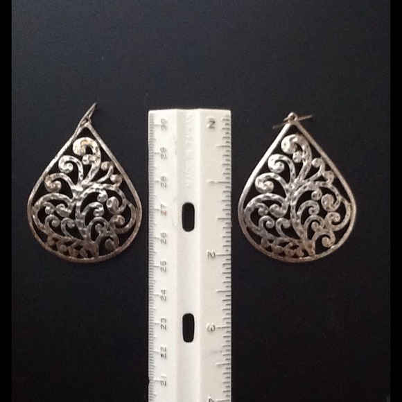 Silver swirl ornate earrings ~ 2" drop Silpada?
