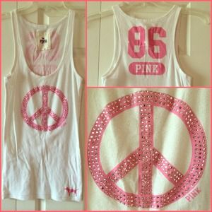 VS PINK rhinestone peace tank
