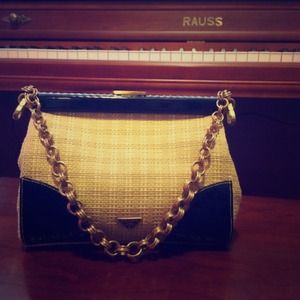 Prada Paglia Straw Bag, croc, gold chain
