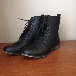 Black faux Leather Combat Lace Up Boots