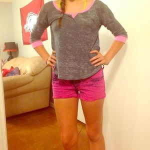 Quarter sleeve shirt with cute pink denim shorts
