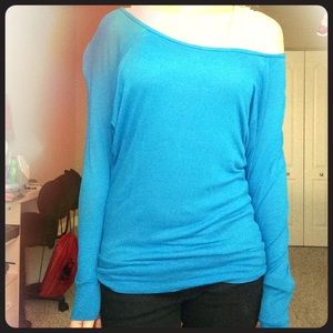 Blue Off The Shoulder Long Sleeved Shirt