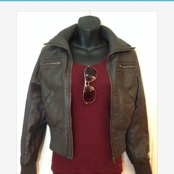 Women's Dark Brown Faux Leather Jacket Size:M