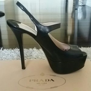 Reduced! Prada platform peep toe slingback pumps