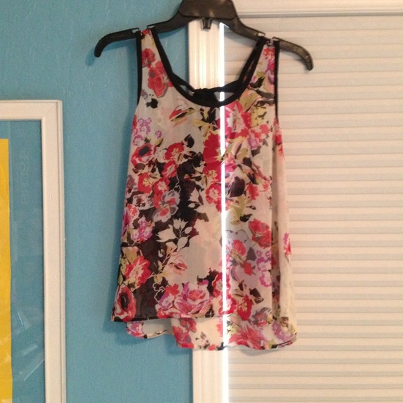 Sheer floral top with cute tie back