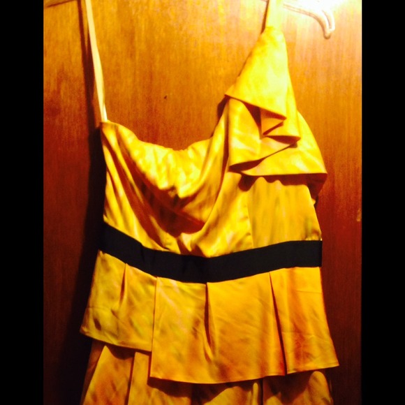 Mustard yellow tiered ruffle dress.