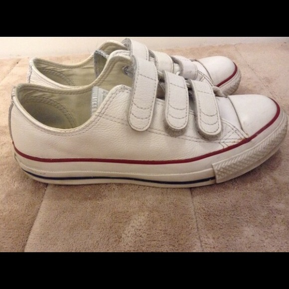 White leather Velcro converse chucks