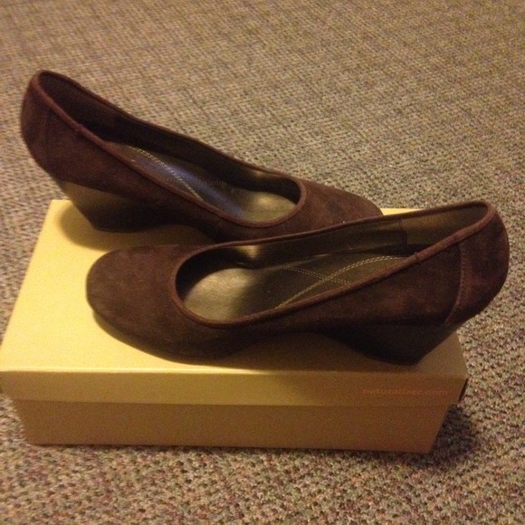 Brown suede wedges