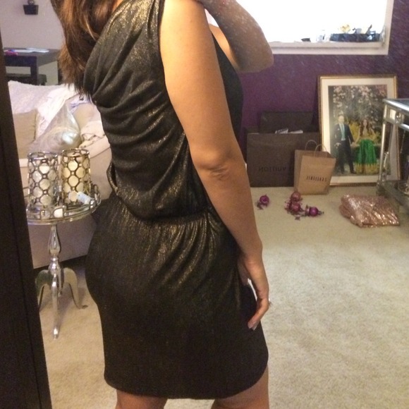 Saks Fifth Avenue Gold Mesh Drape Dress Sz Small - Picture 2 of 4