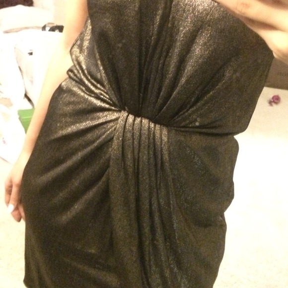 Saks Fifth Avenue Gold Mesh Drape Dress Sz Small - Picture 3 of 4