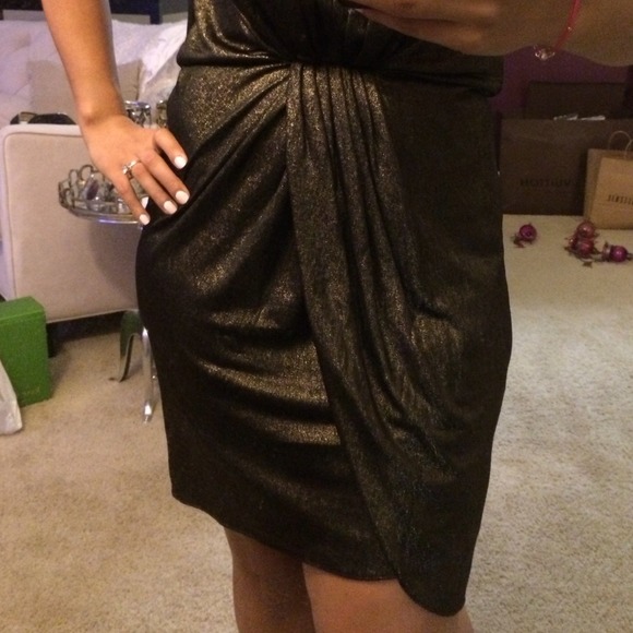 Saks Fifth Avenue Gold Mesh Drape Dress Sz Small - Picture 4 of 4