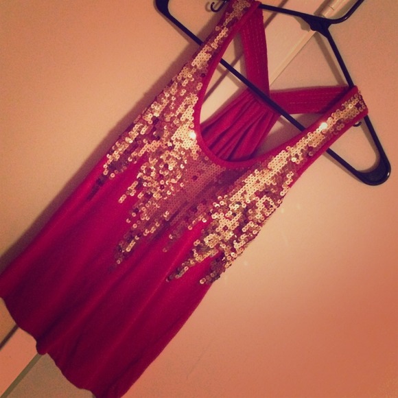 Bebe Sequin Hot Pink Top Sz XS - Picture 1 of 4