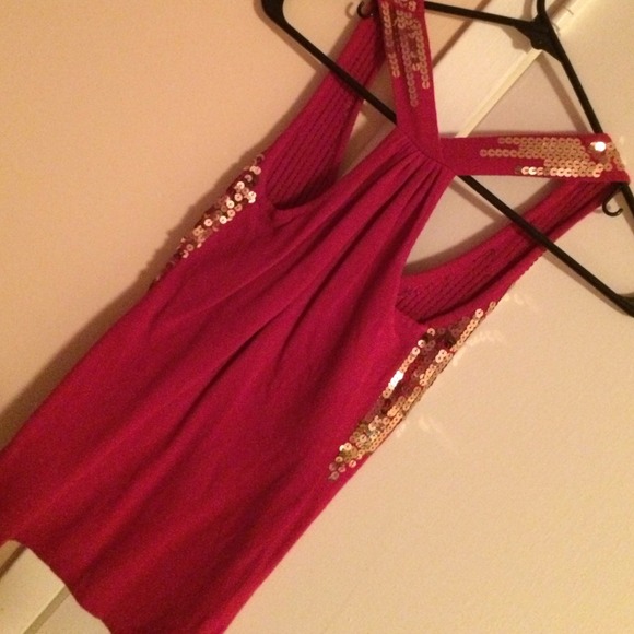Bebe Sequin Hot Pink Top Sz XS - Picture 2 of 4