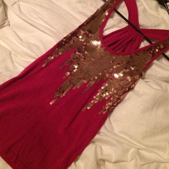 Bebe Sequin Hot Pink Top Sz XS - Picture 3 of 4