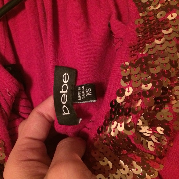 Bebe Sequin Hot Pink Top Sz XS - Picture 4 of 4
