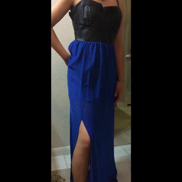 Leather corset maxi dress.