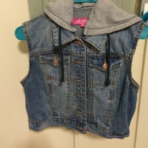 denim vest with hood