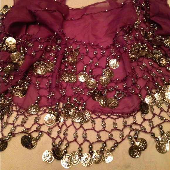 Fuschia and silver coin scarf