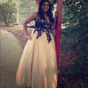 Black and gold prom dress