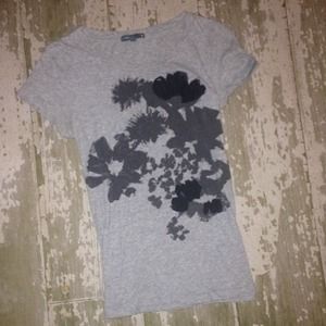 J CREW GRAY FLORAL LOGO T-SHIRT TOP TEE MEDIUM
