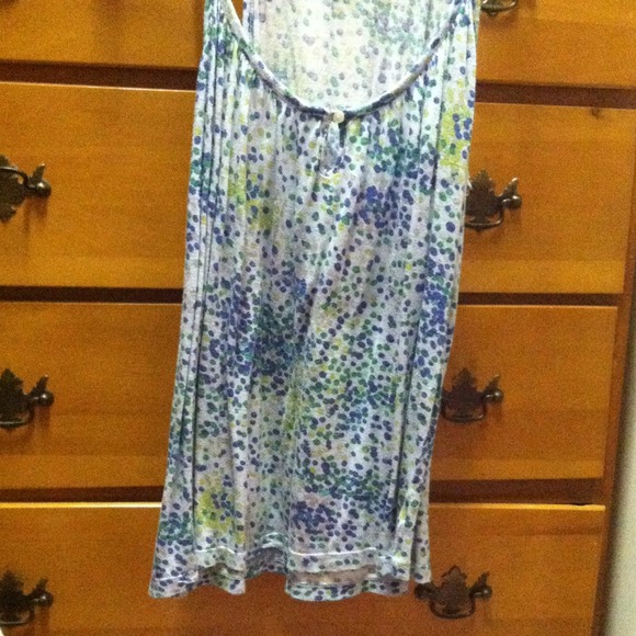 blue and green polka dot top