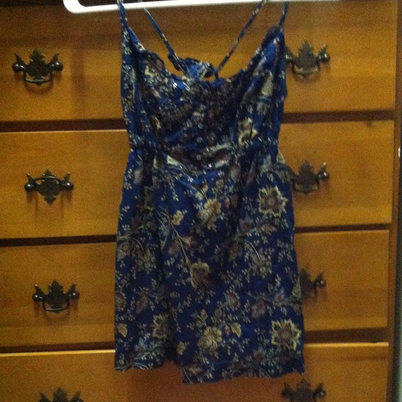 Blue beaded floral tank