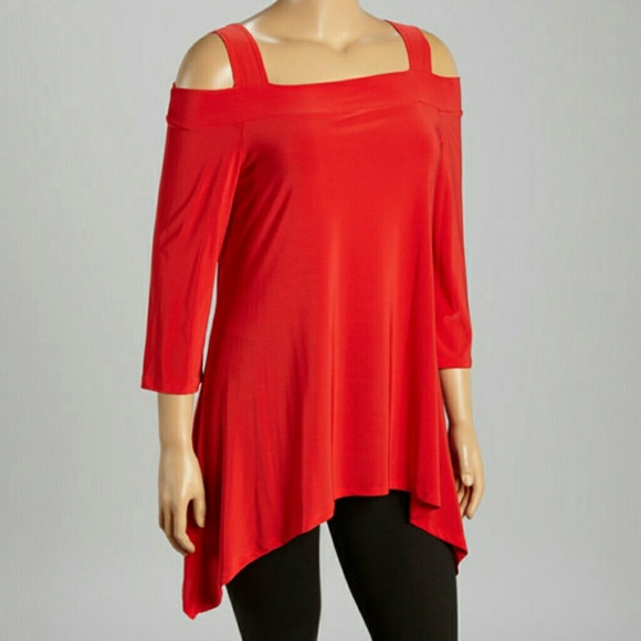 RED SIDE TAIL OFF SHOULDER TUNIC XL/18