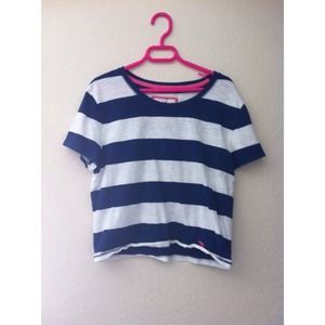 Navy Blue & White Striped Crop Top