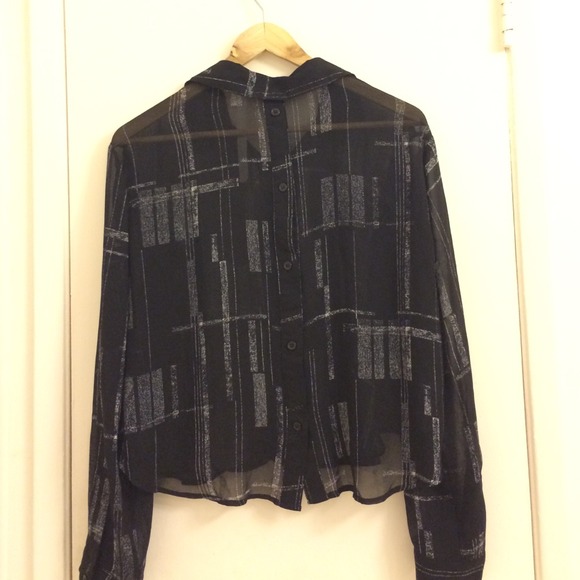 Sheer black and white plaid top - Picture 2 of 3