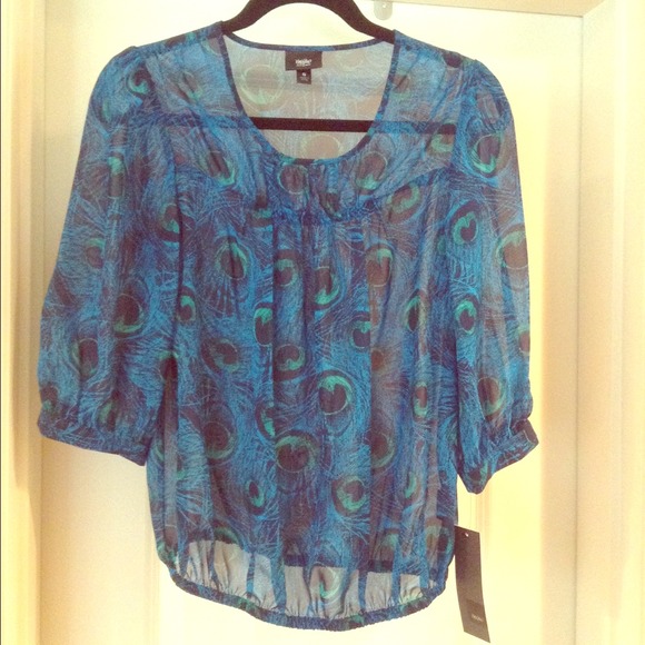 Sheer Peacock Feather Print Top