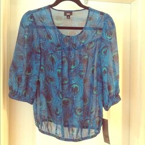 Sheer Peacock Feather Print Top