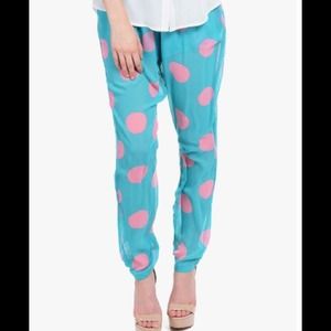 New blue and pink polakdot loose pants