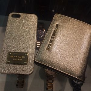 Mk iPhone 5 case and mk wallet gold