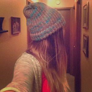 Blue and grey handmade knit hat