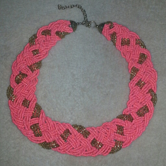 Coral and gold bib necklace