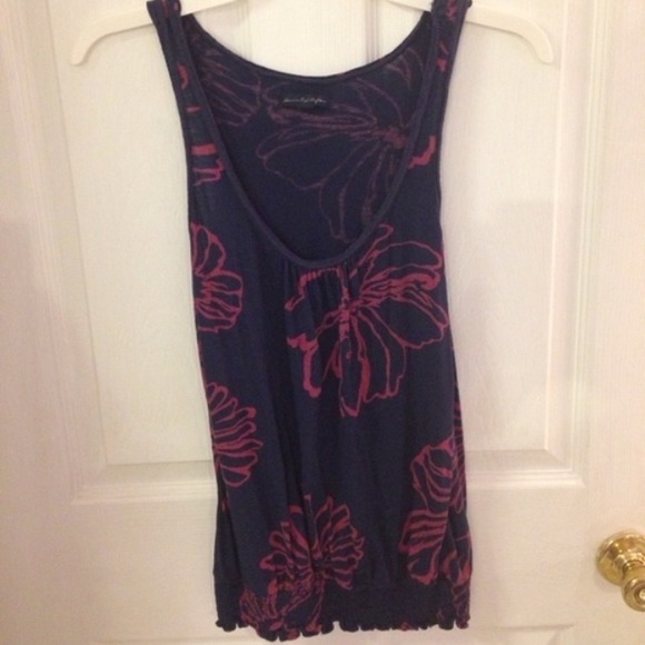 American Eagle Navy and Pink Floral Tank - Picture 1 of 3