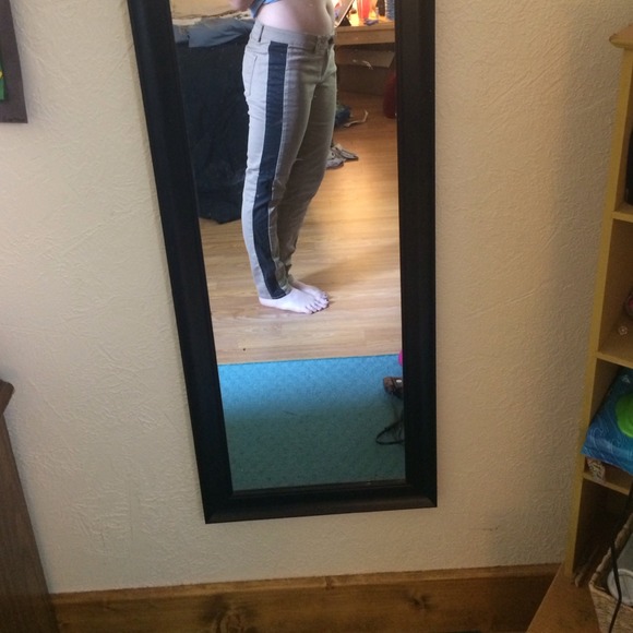 Forever 21 tan pants with black tuxedo stripes