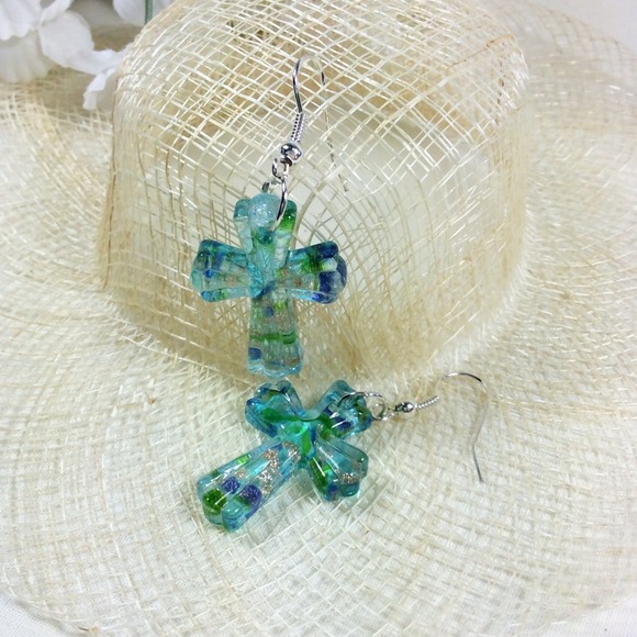 Murano Art Glass Cross Earrings - Picture 3 of 4