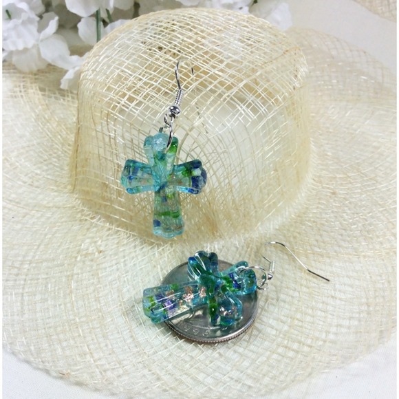 Murano Art Glass Cross Earrings - Picture 4 of 4