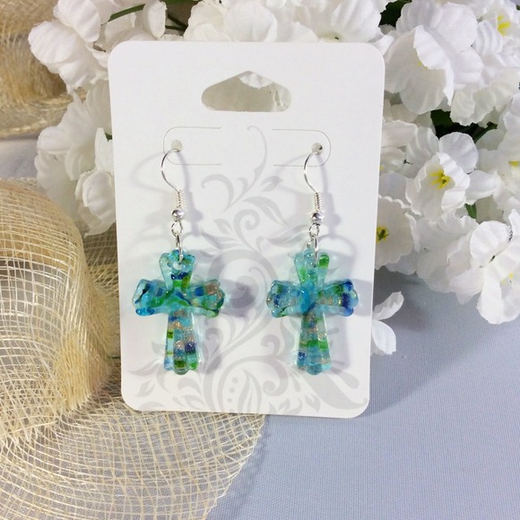 Murano Art Glass Cross Earrings - Picture 2 of 4