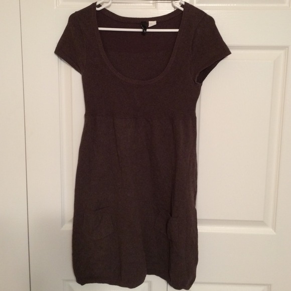 Brown, short sleeve, sweater dress