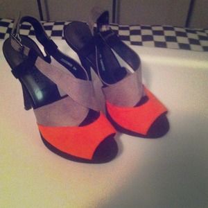 Orange, grey and black European high heels