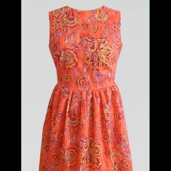 Boat Neckline Gathered Ikat Print Full Skirt Dress - Picture 1 of 1