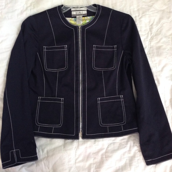 Navy Jacket w/ white stitching detail. Nine & Co.
