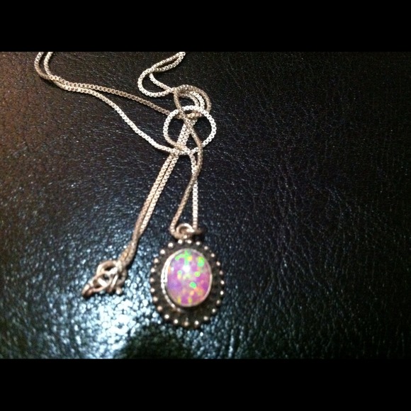 Pink Opal Round Charm with Silver Chain - Picture 2 of 4