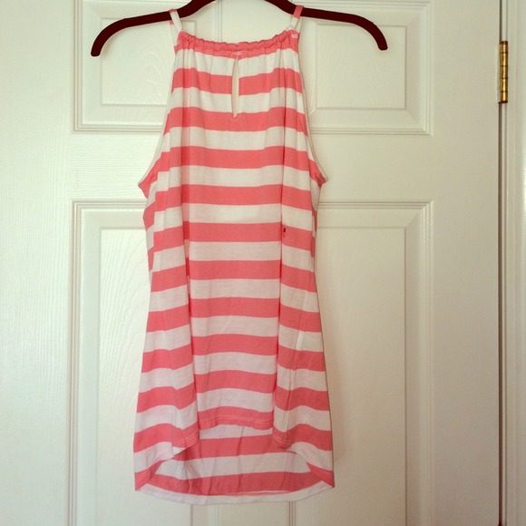 Key hole -front Halter top, coral & white striped