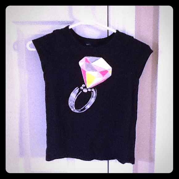 Black short sleeve shirt with diamond ring