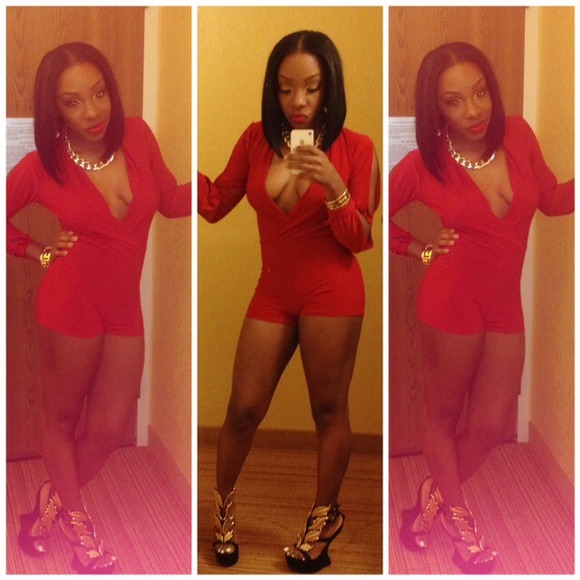 Red plunge neckline bodysuit!
