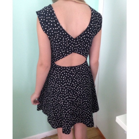 Black & White Dotted Forever 21 Cross-back Dress